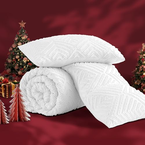 Andency White Comforter King Size, 3 Pieces Boho Bedding Set & Collections, Farmhouse Tufted Fluffy Bedding Comforter Sets for King Bed (1 Comforter 104x90In, 2 Pillowcases) - Image 3