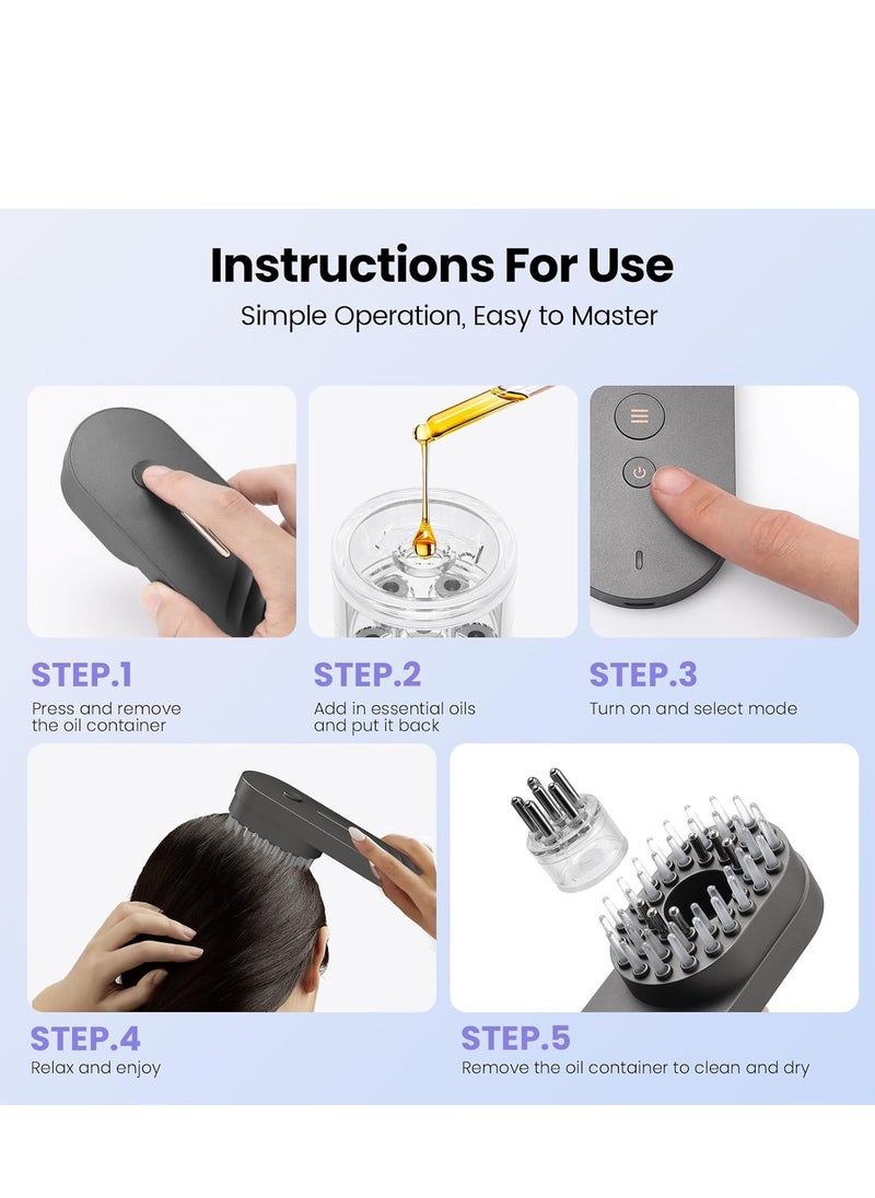 JOSQUEWNN Hair Oil Applicator, Scalp Massager Hair Growth, 3 in 1 Scalp Massage Tool, Head Scalp Massager for Relax, Cordless Electric Brush for Hair Care, Oil Dispenser Comb, Birthday Gifts, Grey  - Image 4