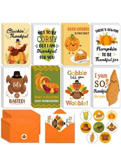 Geyoga 32 Sets Funny Thanksgiving Cards Pun Turkey Pumpkin Greeting Cards With Envelopes And Stickers, 8 Design 6 X 4'' Happy Thanksgiving Note Cards Pack For Fall Party Supplies Invitation Gifts  - Image 1