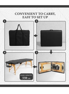 Glanfen Premium Memory Foam Massage Table,Foldable And Portable Massage Bed,Height Adjustable Spa Bed,Facial Cradle Salon Bed Wooden Legs And Carry Case,185*70cm Black  - Image 2