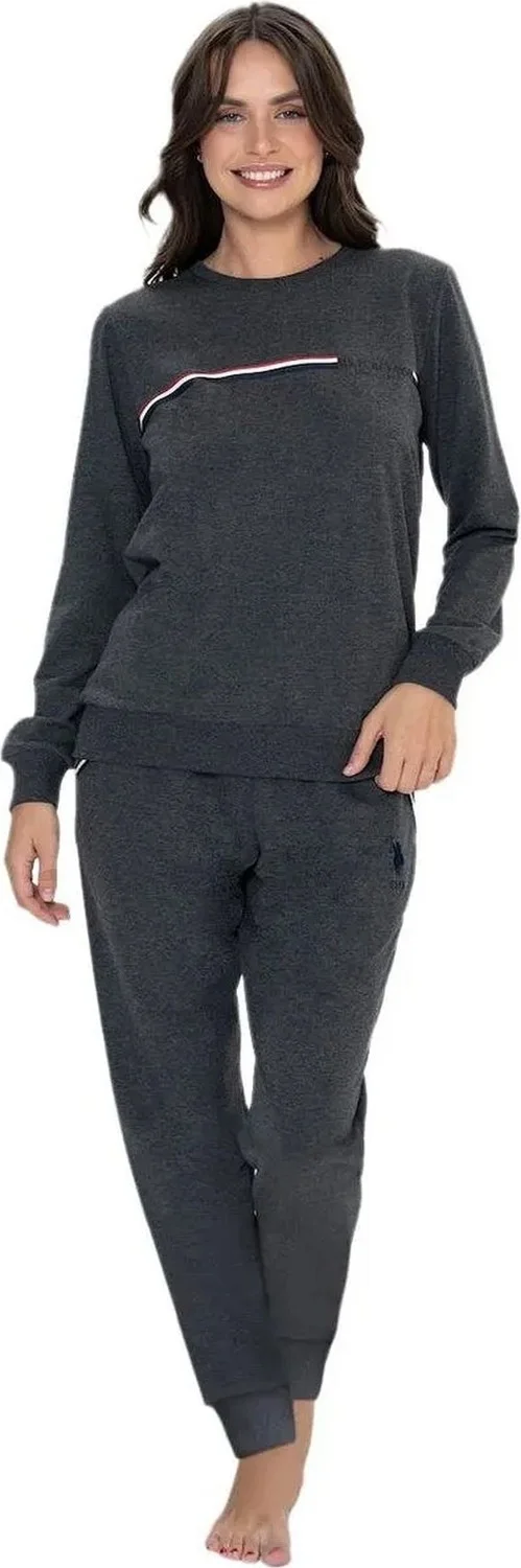 U.S. Polo Assn. 20111 Women's Long Sleeve Crew Neck Elastic Leg Comfortable Home Wear-Anthracite Melange