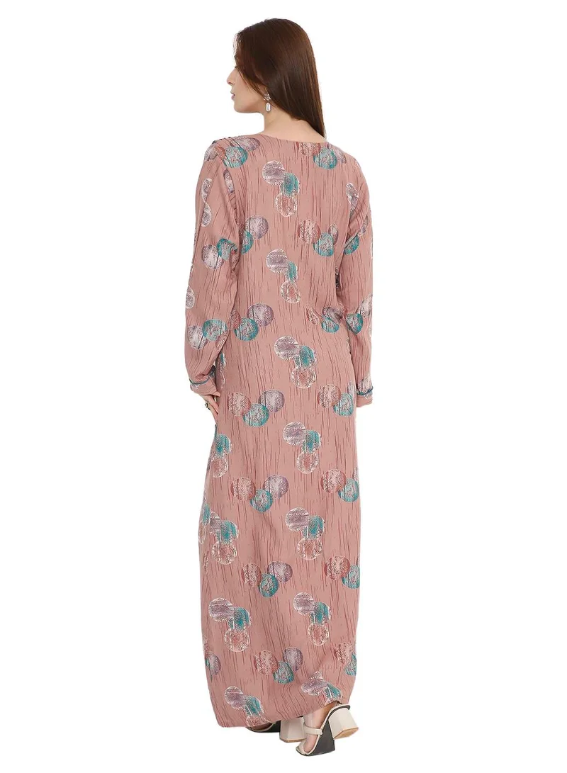HANA & SARA LONG SLEEVE UNIQUE PRINTED LONG ARABIC FARASHA KAFTAN JALABIYA DRESSES