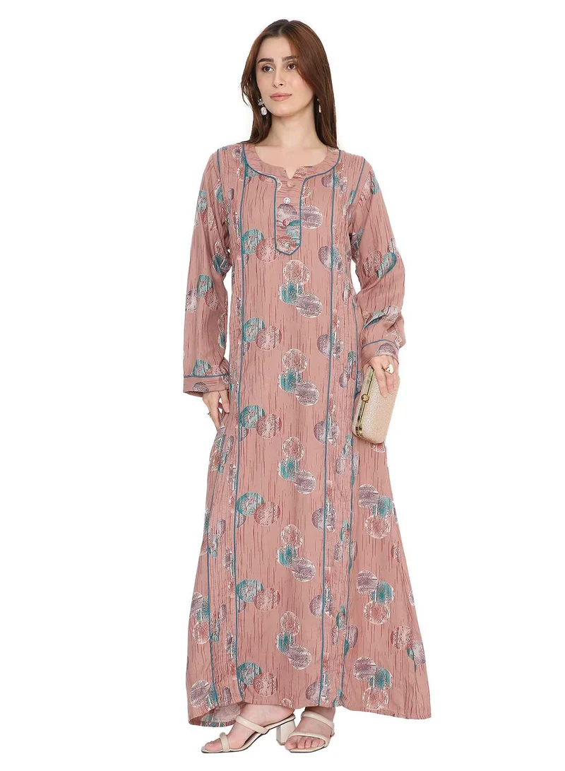 HANA & SARA LONG SLEEVE UNIQUE PRINTED LONG ARABIC FARASHA KAFTAN JALABIYA DRESSES