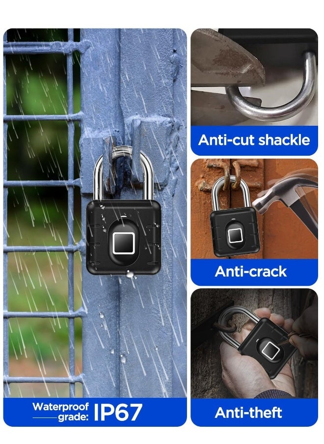 Fingerprint Padlock Waterproof, Smart Padlock, Fingerprint Lock, Keyless Biometric Lock IP67 Outdoor/Indoor Lock Suitable for Luggage, Suitcase, Bike, Gym Locker Lock  - Image 4