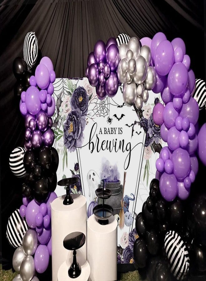 Mocsicka Halloween Baby Shower Backdrop A Baby is Brewing Baby Shower Party Decoartion Watercolor Flower Coffin Vampire Bat Baby Sprinkle Banner (Purple, 7x5ft(82''x60'')) - Image 2