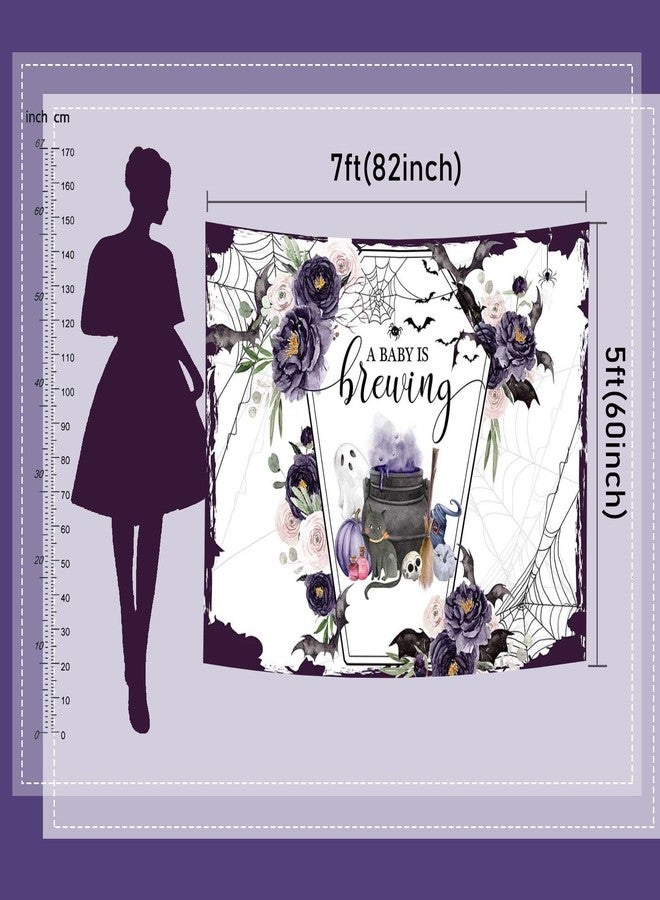 Mocsicka Halloween Baby Shower Backdrop A Baby is Brewing Baby Shower Party Decoartion Watercolor Flower Coffin Vampire Bat Baby Sprinkle Banner (Purple, 7x5ft(82''x60'')) - Image 4