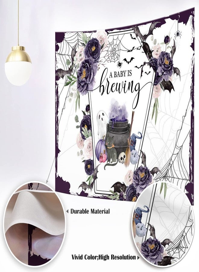 Mocsicka Halloween Baby Shower Backdrop A Baby is Brewing Baby Shower Party Decoartion Watercolor Flower Coffin Vampire Bat Baby Sprinkle Banner (Purple, 7x5ft(82''x60'')) - Image 3