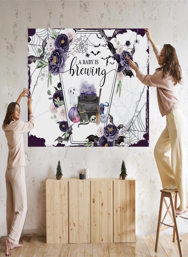 Mocsicka Halloween Baby Shower Backdrop A Baby is Brewing Baby Shower Party Decoartion Watercolor Flower Coffin Vampire Bat Baby Sprinkle Banner (Purple, 7x5ft(82''x60'')) - Image 5