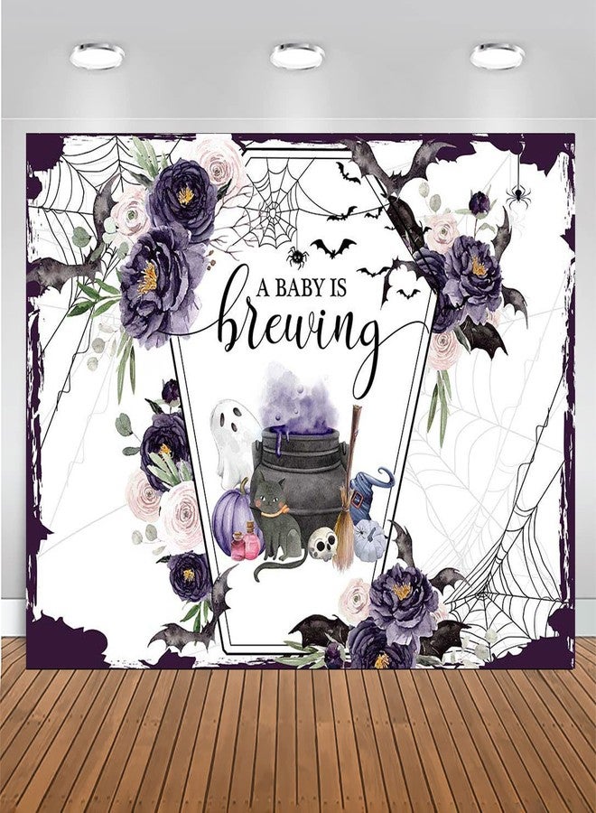 Mocsicka Halloween Baby Shower Backdrop A Baby is Brewing Baby Shower Party Decoartion Watercolor Flower Coffin Vampire Bat Baby Sprinkle Banner (Purple, 7x5ft(82''x60'')) - Image 1