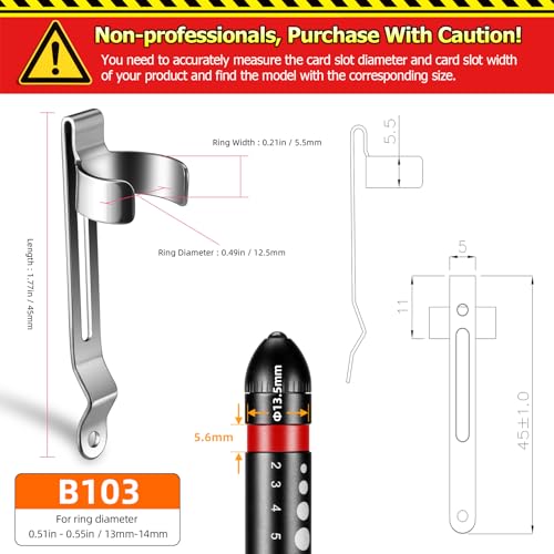 LIGHTFE B103 Flashlight Clip for 13-14mm Diameter, 5.5-5.9mm Slot Width - Stainless Steel Pen, Hat, Pocket, or Bag Clip - Image 2