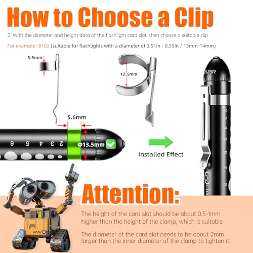 LIGHTFE B103 Flashlight Clip for 13-14mm Diameter, 5.5-5.9mm Slot Width - Stainless Steel Pen, Hat, Pocket, or Bag Clip - Image 4