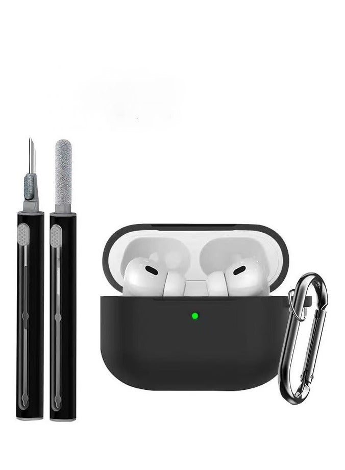 دكينج حافظة واقية ناعمة من السيليكون مناسبة لـ Airpods Pro 3 [2025]، تأتي مع أدوات تنظيف وسلسلة مفاتيح، حافظة مضادة للصدمات ومقاومة للأوساخ (باللون الأسود) - Image 1
