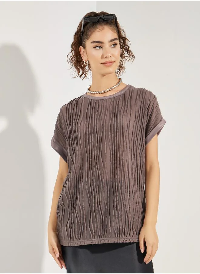 Styli Oversized Textured Round Neck T-Shirt