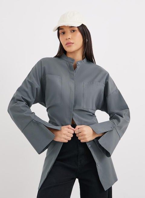 Styli Grey Relaxed Fit Longline Shirt with Pockets