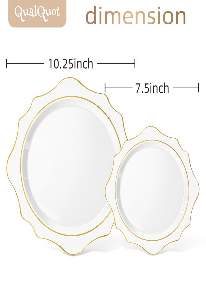 QualQuot 60PCS White Plastic Plates with Gold Rim, Disposable Heavy Duty Plastic Plate, Fancy 30 Dinner and 30 Dessert Plates for Party and Wedding - Image 2