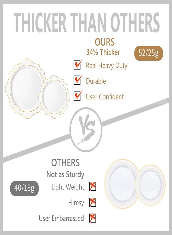 QualQuot 60PCS White Plastic Plates with Gold Rim, Disposable Heavy Duty Plastic Plate, Fancy 30 Dinner and 30 Dessert Plates for Party and Wedding - Image 4