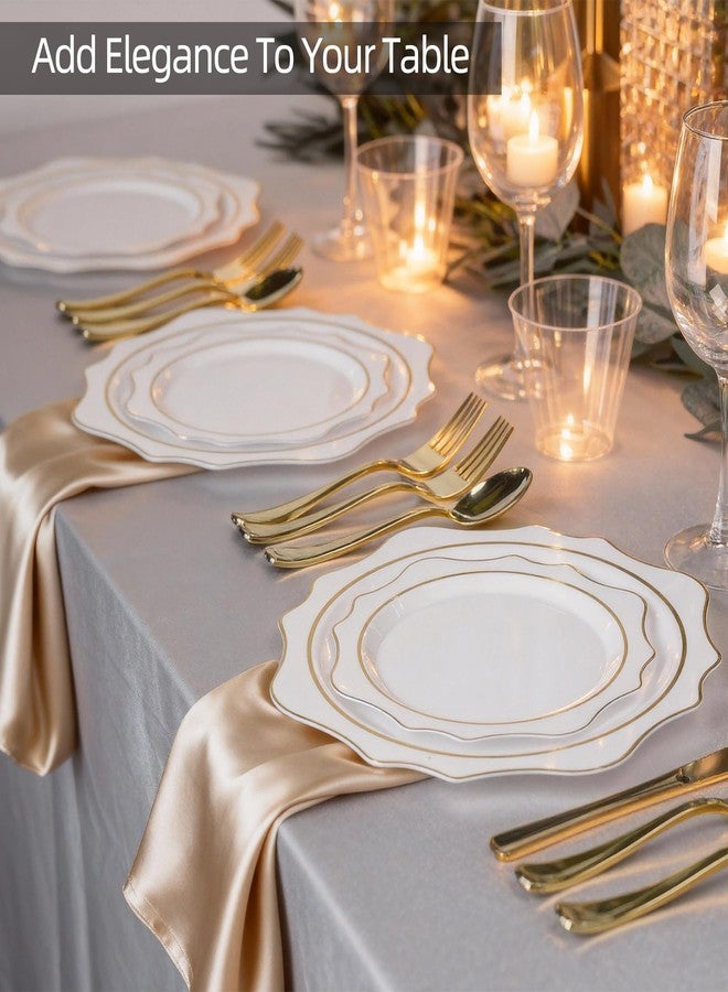 QualQuot 60PCS White Plastic Plates with Gold Rim, Disposable Heavy Duty Plastic Plate, Fancy 30 Dinner and 30 Dessert Plates for Party and Wedding - Image 5