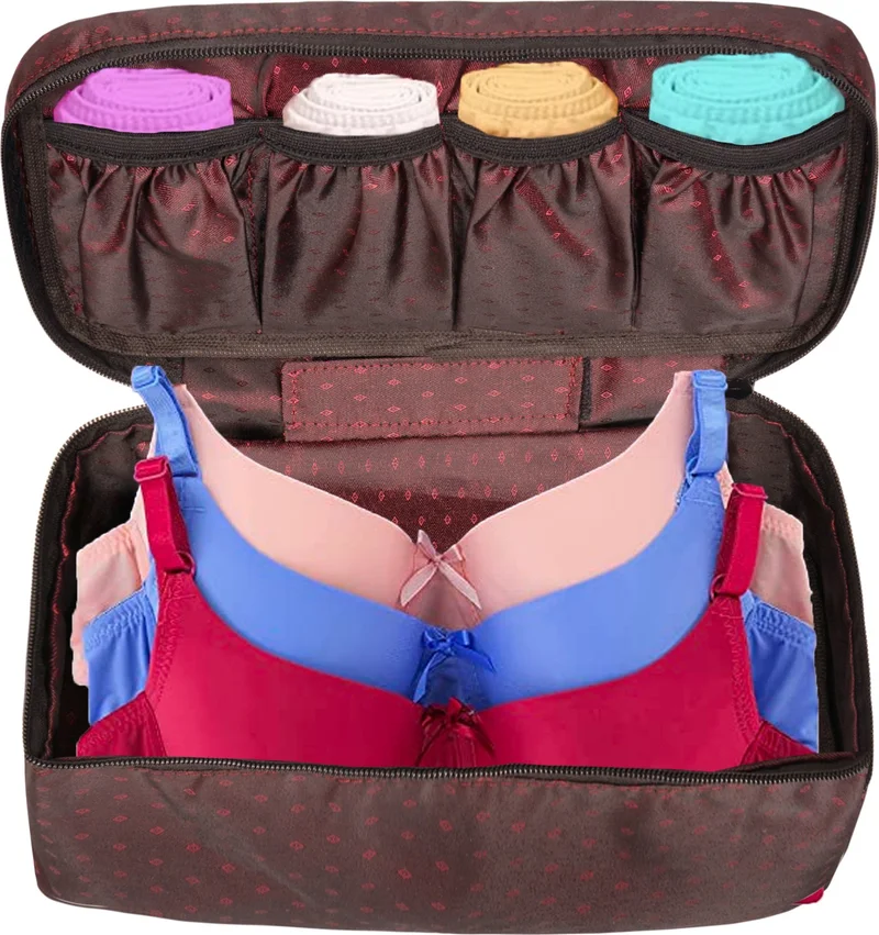 مينوفكو Ankaflex Women's Burgundy Makeup Brush Bra Storage and Underwear Organizer Makeup Bag