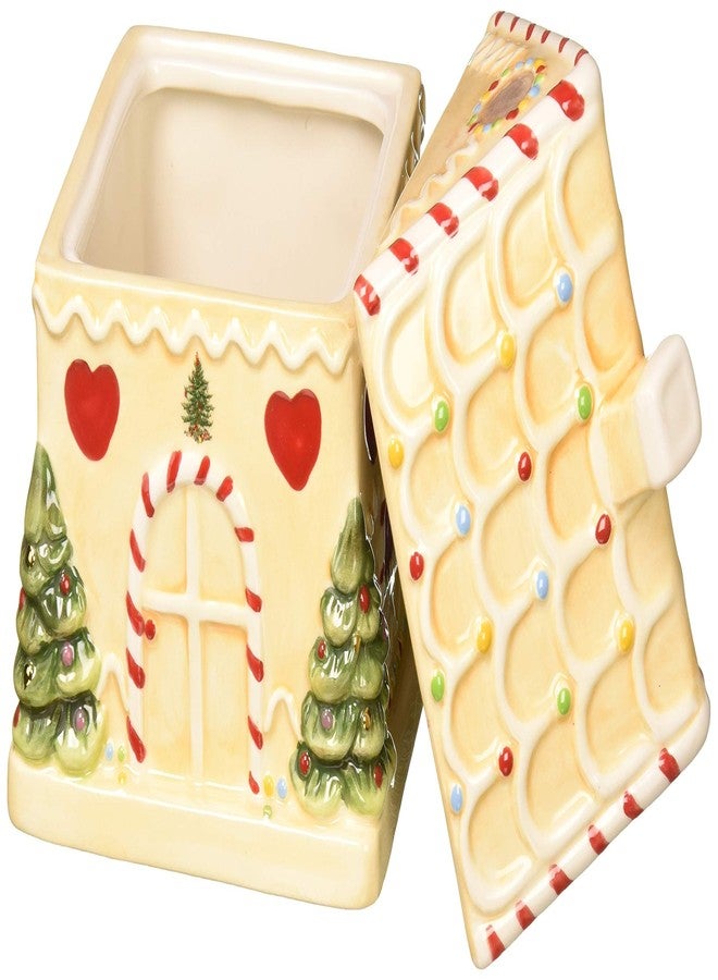 Spode Christmas Tree Gingerbread House Candy Jar - 7-Inch Christmas Cookie Jar in Fine Earthenware - Decorative Candy Storage Jar with Lid for Holiday Kitchen Counter, Cookies, and Treats - Image 4