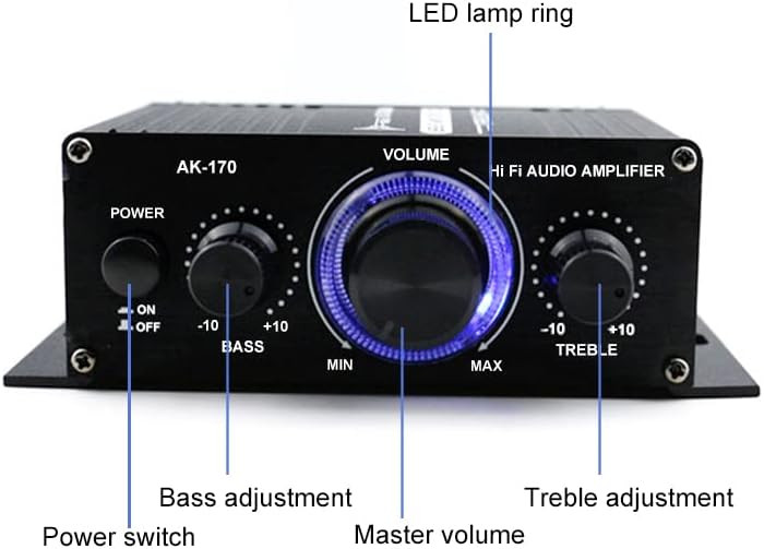 مضخم الطاقة، AK170 12V مضخم صوت مصغر رقمي مستقبل الصوت AMP قناتان 20 واط + 20 واط تحكم في الجهير والثلاثي للاستخدام في السيارة والمنزل - Image 2