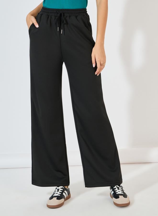 Styli Solid Wide Leg Joggers with Drawstring Closure - Image 2