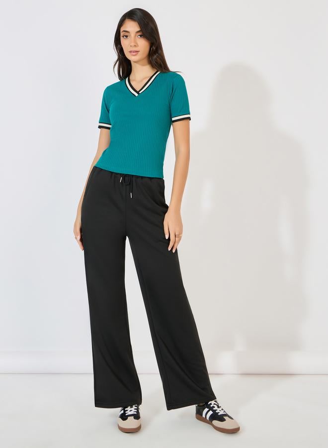 Styli Solid Wide Leg Joggers with Drawstring Closure - Image 1