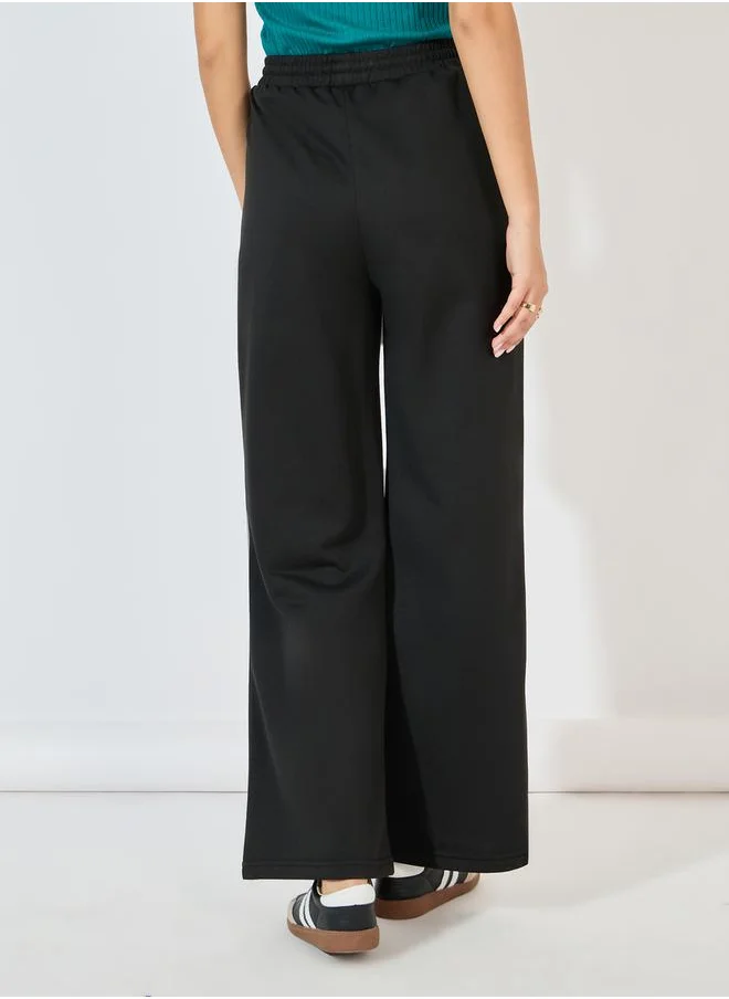 Styli Solid Wide Leg Joggers with Drawstring Closure