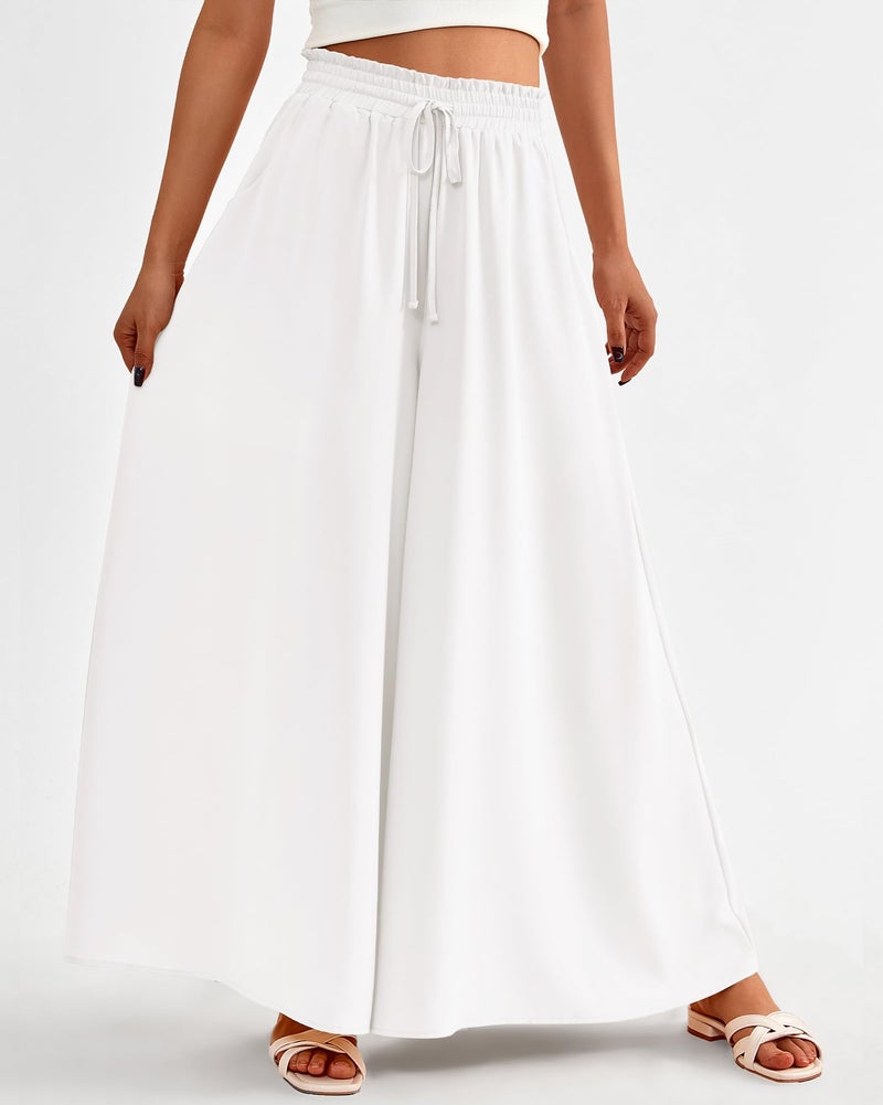 BTFBM Women Casual High Waist Wide Leg Pants 2025 Summer Fall Long Palazzo Pants Pocket Lounge Vacation Beach Trousers(Solid White, Small) - Image 4