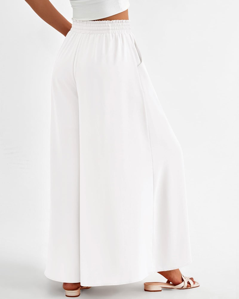 BTFBM Women Casual High Waist Wide Leg Pants 2025 Summer Fall Long Palazzo Pants Pocket Lounge Vacation Beach Trousers(Solid White, Small) - Image 5