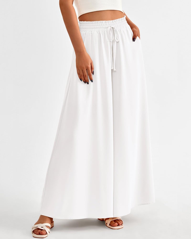 BTFBM Women Casual High Waist Wide Leg Pants 2025 Summer Fall Long Palazzo Pants Pocket Lounge Vacation Beach Trousers(Solid White, Small) - Image 2