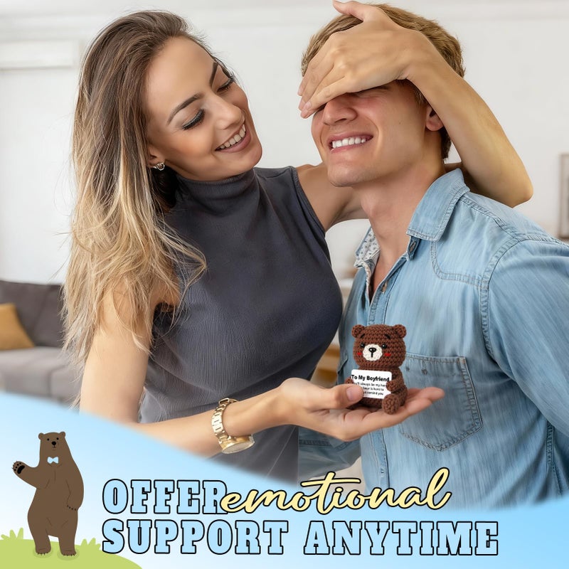 Glydein Gifts for Boyfriend, to My Boyfriend Handmade Positive Crochet Bear Decor, Boyfriends Gifts for Christmas Birthday Valentines, Anniversary Present for Him, I Love You Gift for Him - Image 2