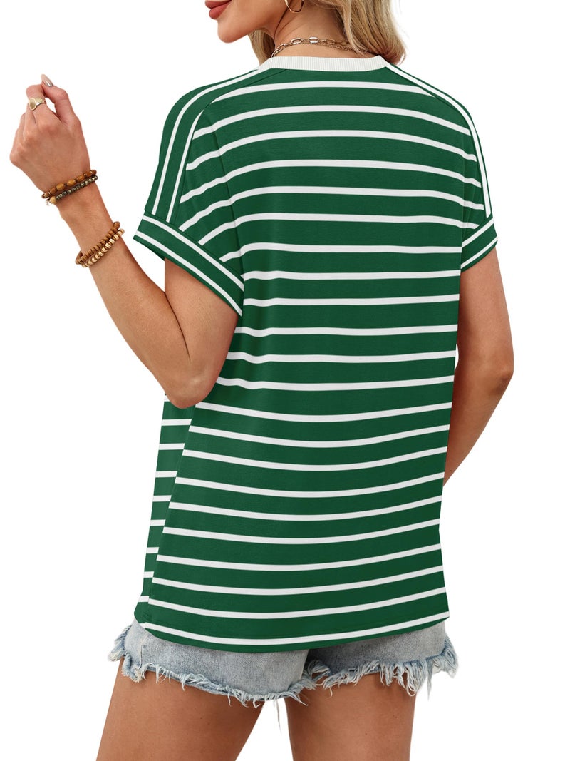 WIHOLL Plus Size Spring Clothes for Women Summer Outfits 2026 Clothing Short Sleeve Shirts St Patricks Day Dressy Casual Blouses Fashion Green Stripes 2XL - Image 5