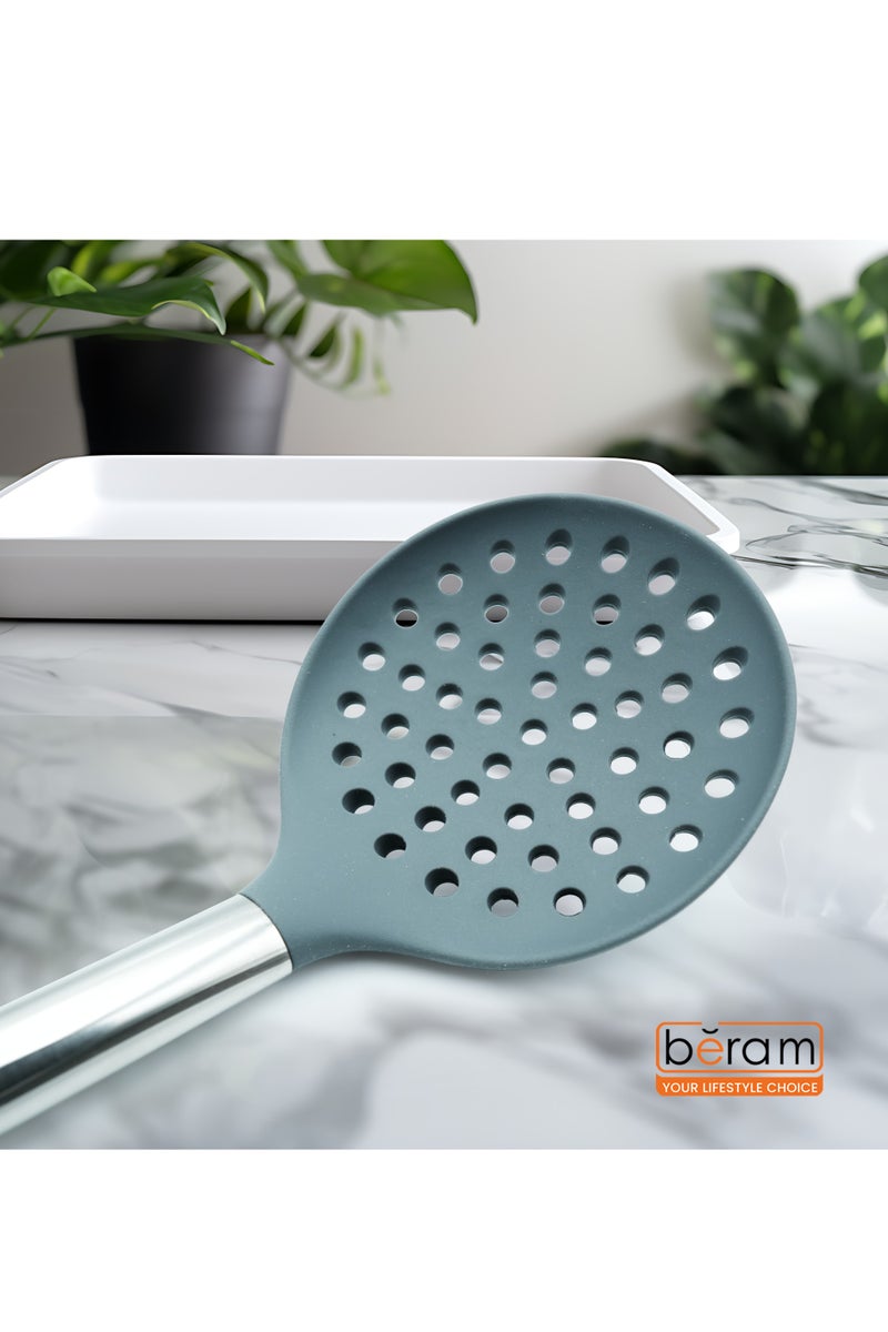 بيرام ملعقة مصفاة آمنة غير لاصقة من بيرام، مقاومة للحرارة، خالية من مادة BPA، للقلي والسلق والغرف والتصفية - رمادية (أداة مصفاة واحدة) - Image 3