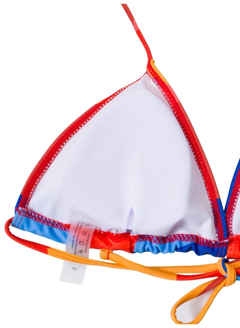 Women's 2 Piece Color Block Triangle Bikini Set, Halter Tie Backless Bikini Top + Side Tie High Cut Bikini Bottom - Image 3