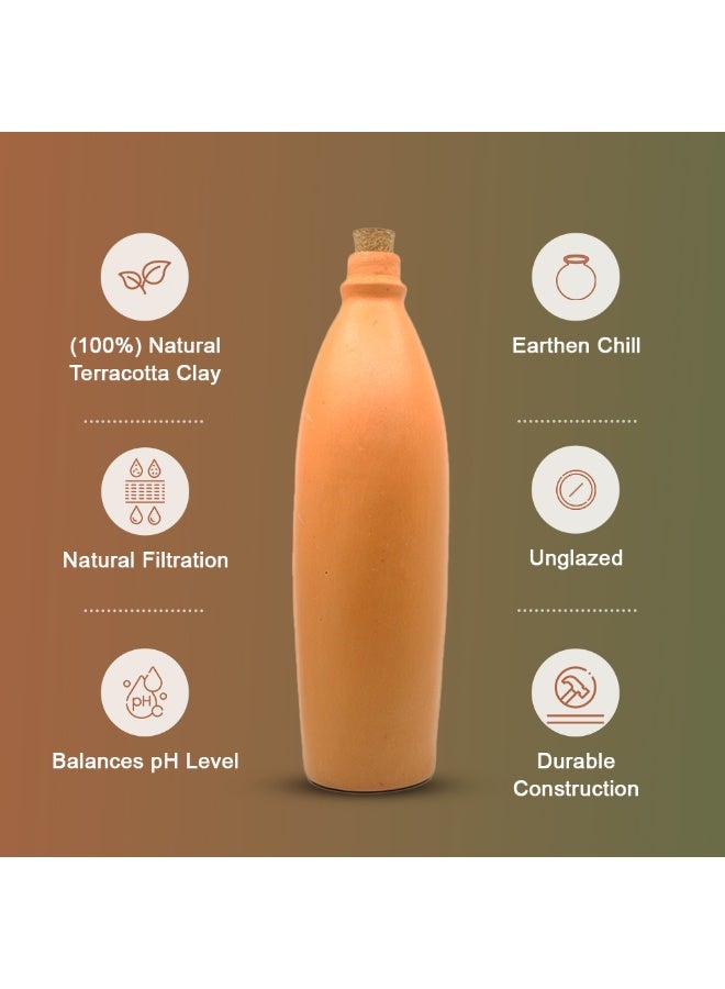 ارك ARK - زجاجة تيرابورا تيراكوتا | زجاجة مصنوعة يدويًا من الطين بغطاء من الفلين، تُبرّد بشكل طبيعي | ترطيب قلوي | صديقة للبيئة | خالية من البلاستيك | فخار مصنوع يدويًا | ١١٠٠ مل - Image 4