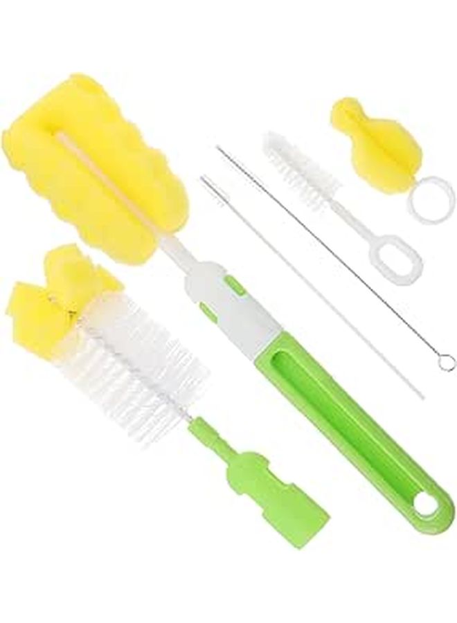Bottle Cleaning Brush Set with Nipple Brush Green Sponge for Travel and Home Use - Image 1