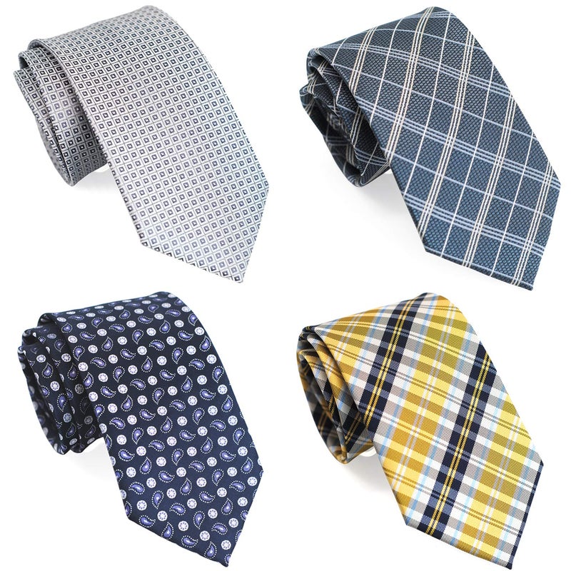 ZENXUS 70 inch XXL Long Neckties Extra Long Ties for Big and Tall Men Blue Grey Yellow 4Pack