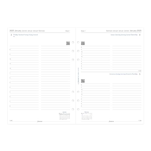 Filofax Calendar Diary Refill, A5 Size, Day on One Page with Appointments, White Paper, Multilingual: Five Languages, 2025 (C68515-25) - Image 4
