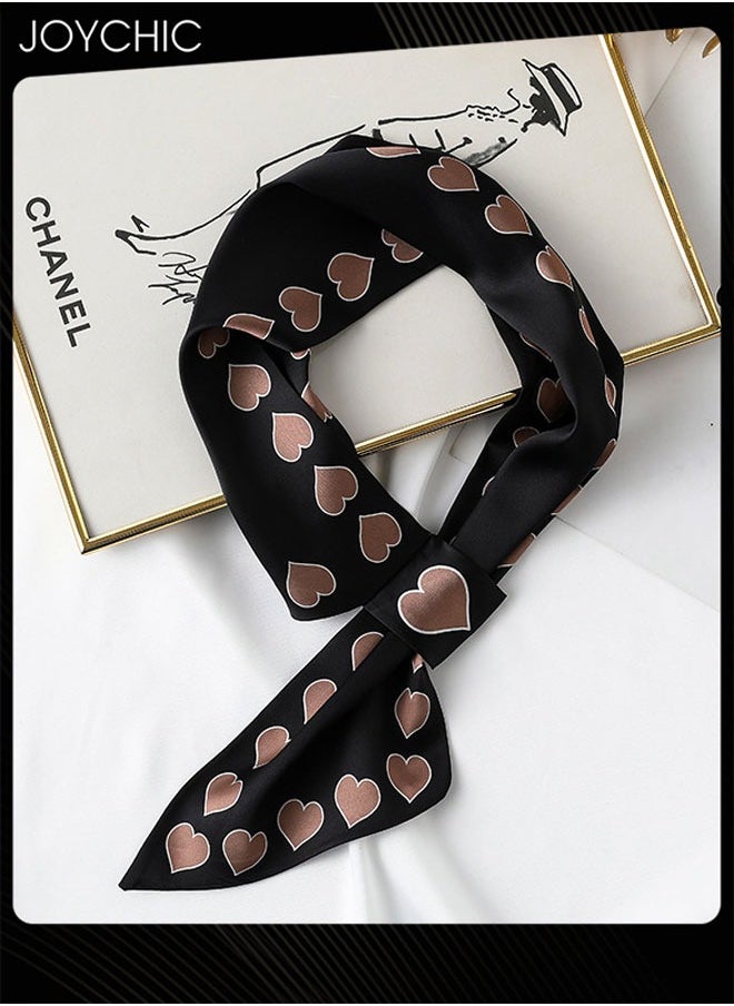 Joychic - Women Summer Small Square Scarf  Sun Protection Scarf Rolled-edge Plain Love Ear Printed Silk scarf Decorated Headscarf Black - Image 1