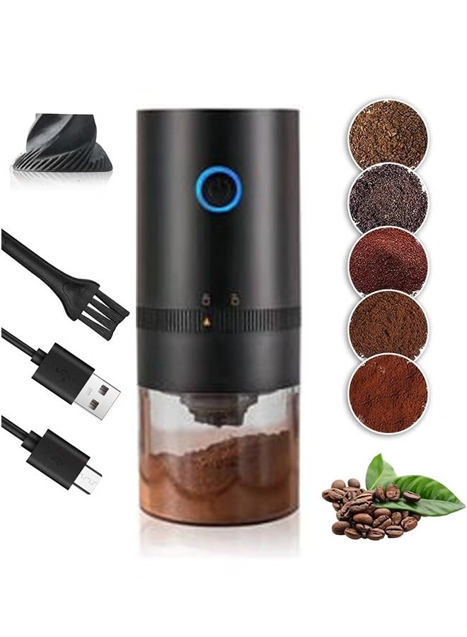Black electric coffee grinder, body made of ABS+acrylic material and built-in ceramic grinding core, portable USB rechargeable coffee bean grinder, suitable for home and travel, size 7*7*18 cm  - Image 1