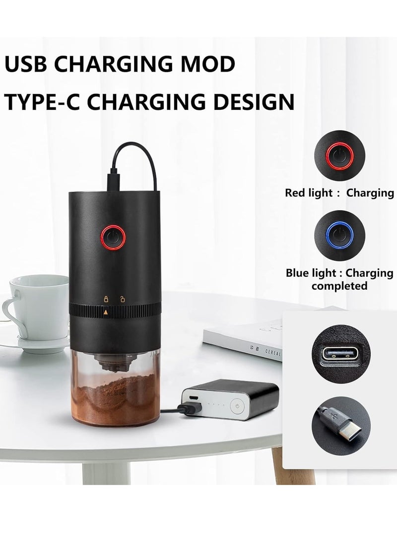 Black electric coffee grinder, body made of ABS+acrylic material and built-in ceramic grinding core, portable USB rechargeable coffee bean grinder, suitable for home and travel, size 7*7*18 cm  - Image 5