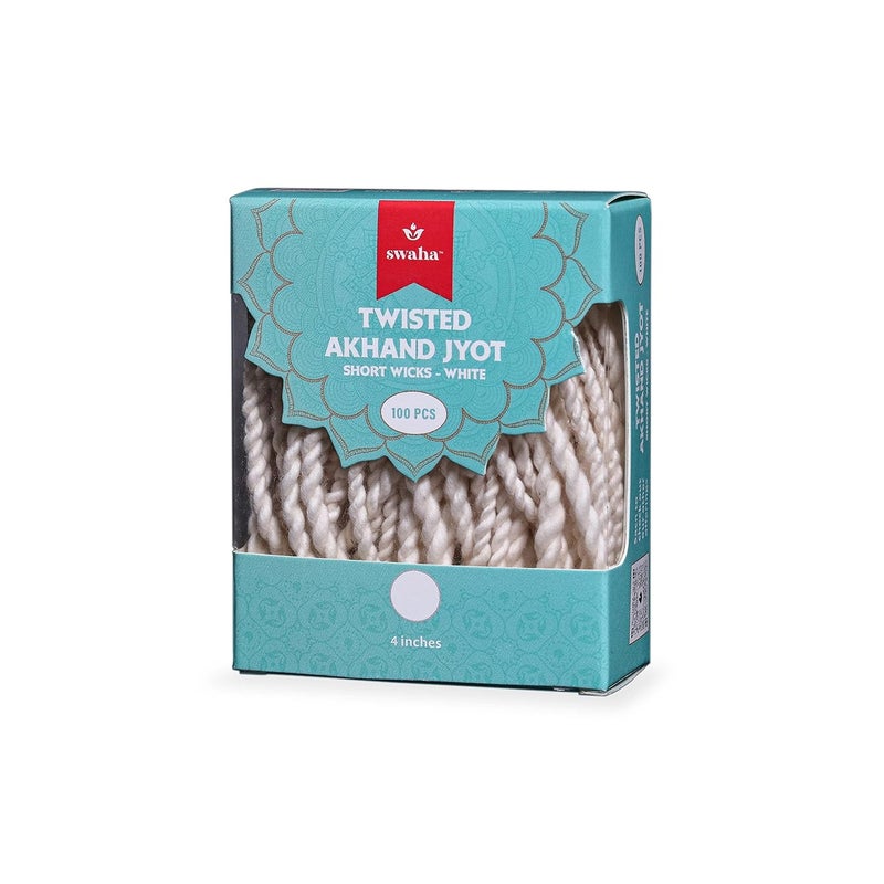 Swaha فتيل قطن أكهند جيوت الملتوي (100 قطعة)، لون أبيض، فتائل قطنية نقية تدوم طويلاً للاستخدام اليومي في الصلاة والتأمل - عبوة من 1 - Image 5