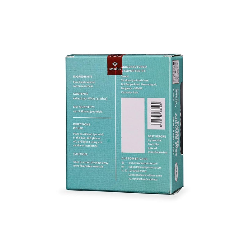 Swaha فتيل قطن أكهند جيوت الملتوي (100 قطعة)، لون أبيض، فتائل قطنية نقية تدوم طويلاً للاستخدام اليومي في الصلاة والتأمل - عبوة من 1 - Image 4