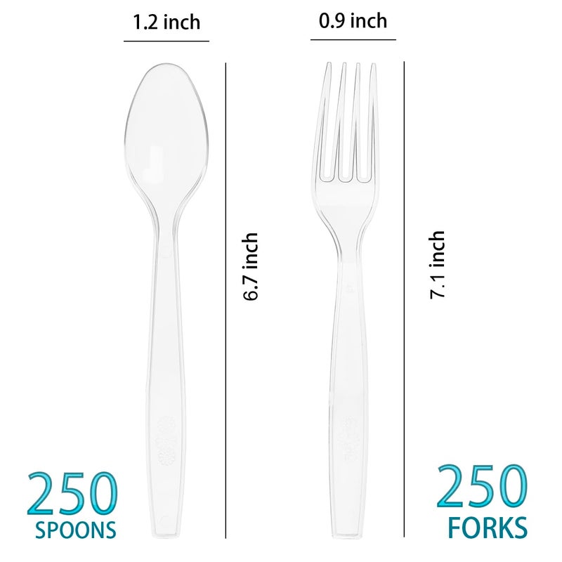 MOACOCK 500 Count Plastic Silverware  Heavy Weight Plastic Forks Spoons Disposable Utensils Cutlery Set for Wedding Party Supplies Everyday Use - Image 2