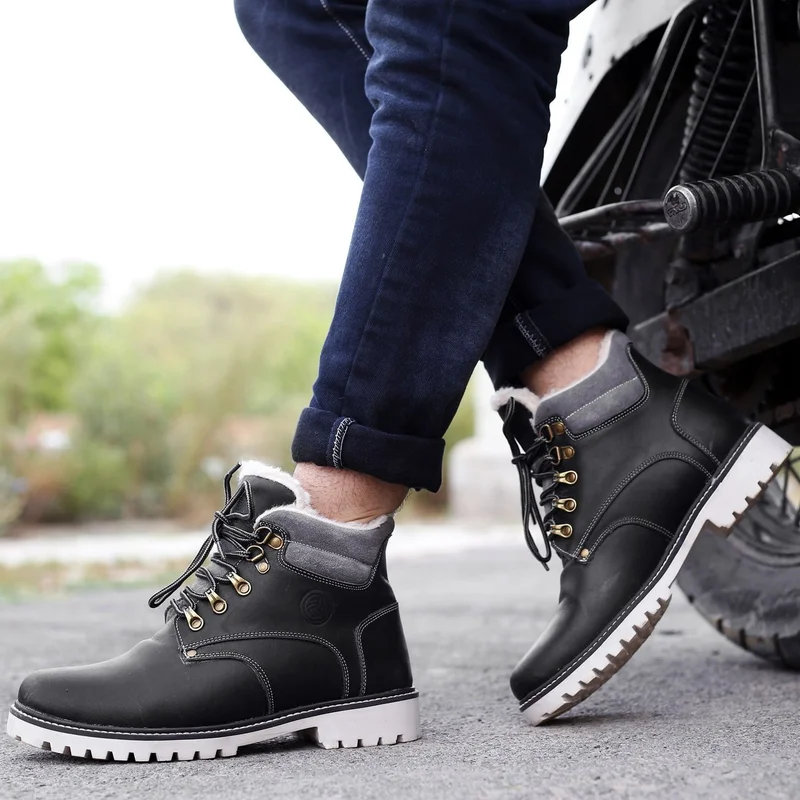 باكا بوتشي أحذية رجالية عالية من الجلد للمشي لمسافات طويلة مع نعل داخلي مبطن