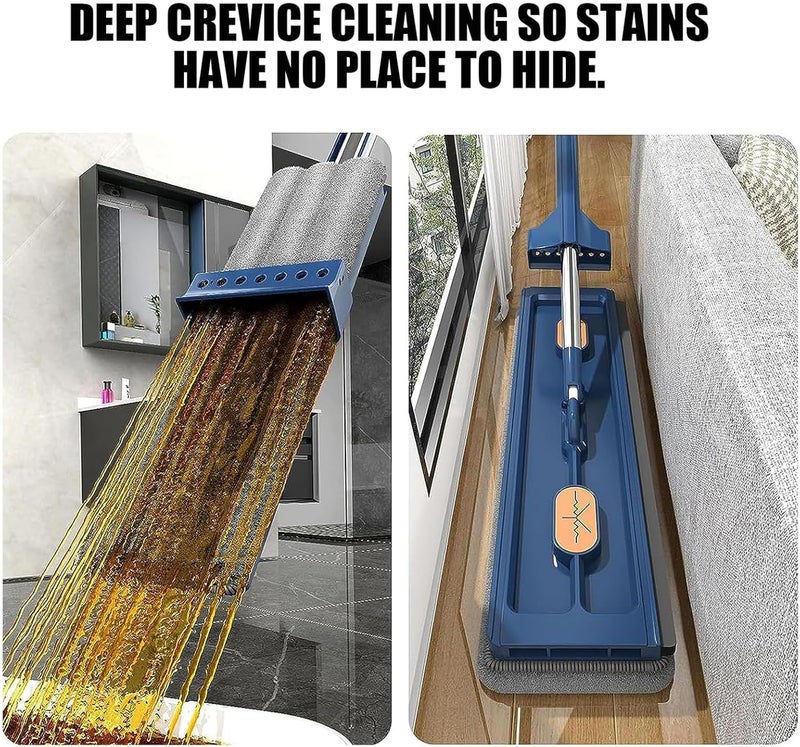 klarako Large Flat Mop, 2024 Large Flat Mop for Wet and Dry Use, 54" Roseionly Large Flat Mop and Bucket System, 360 Rotating Adjustable Mop with Microfiber Pads (Blue Bucket) - Image 4