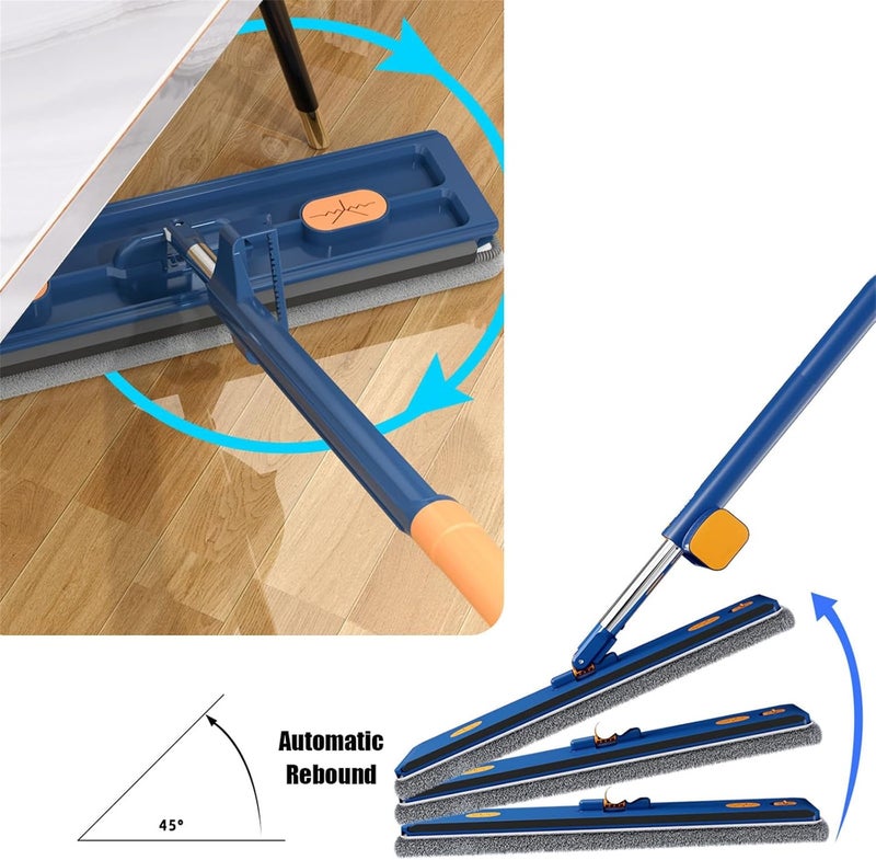 klarako Large Flat Mop, 2024 Large Flat Mop for Wet and Dry Use, 54" Roseionly Large Flat Mop and Bucket System, 360 Rotating Adjustable Mop with Microfiber Pads (Blue Bucket) - Image 3