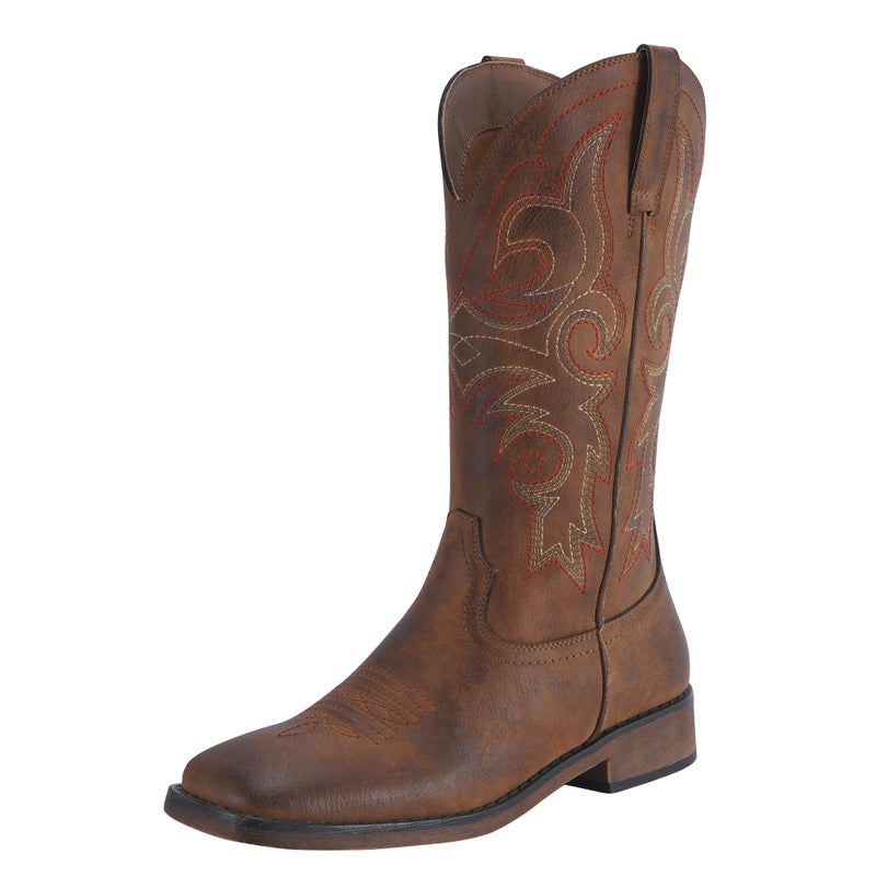 SheSole Women's Fashion Western Cowgirl Cowboy Boots Wide Square Toe Mid Calf Brown US Size 7 - Image 1
