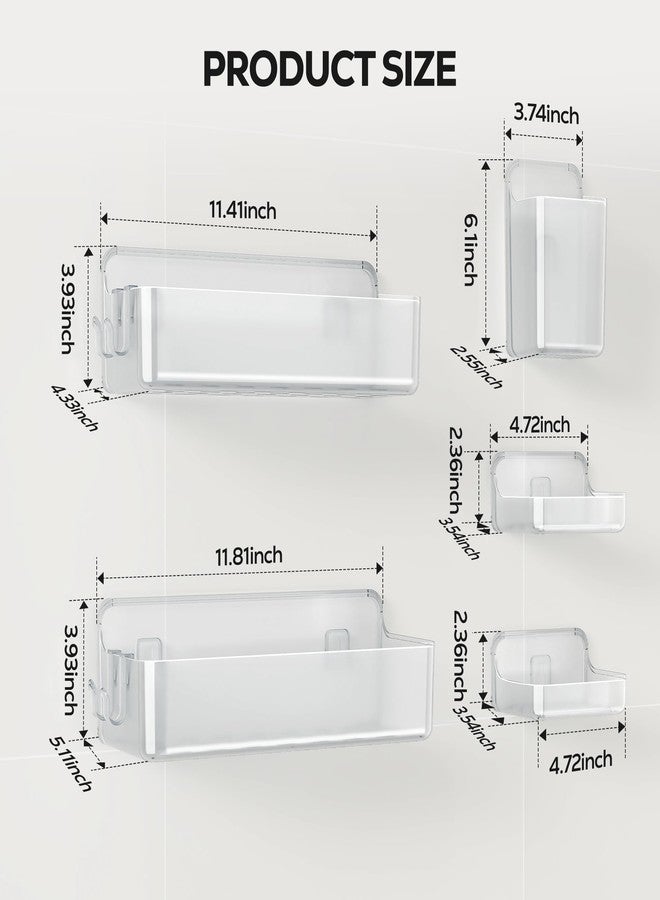 Nieifi Adhesive Wall Shelf, Shower Sheves 5 Pack with Soap Holder, Shower Organizer for Bathroom Organization, Clear - Image 2