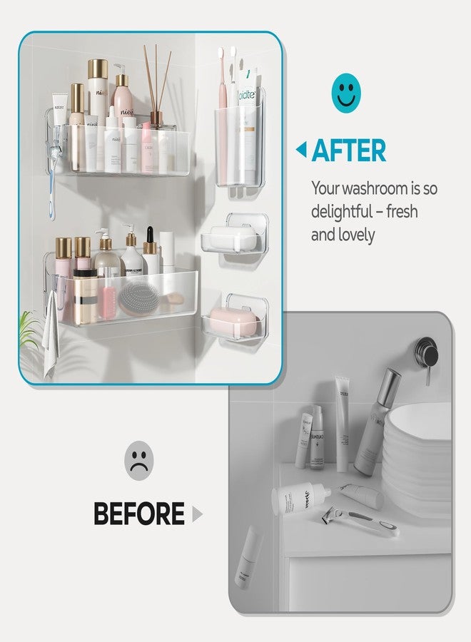 Nieifi Adhesive Wall Shelf, Shower Sheves 5 Pack with Soap Holder, Shower Organizer for Bathroom Organization, Clear - Image 4